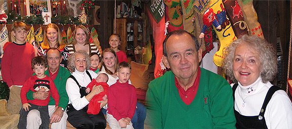 Bob Wiser with wife Norma and their 9 grandchildren, Christmas 2007